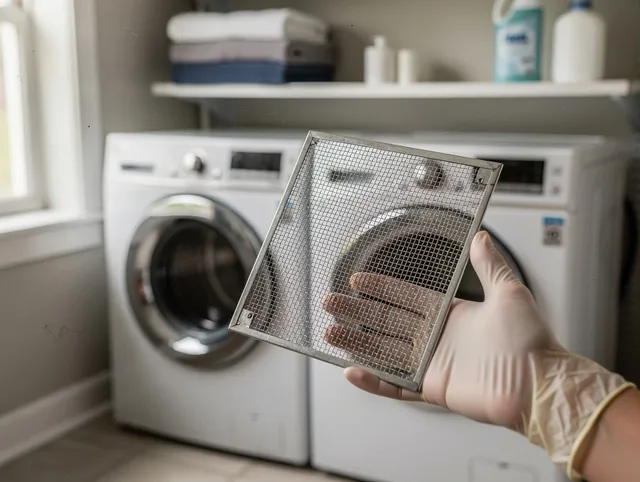 La Habra Dryer Vent Cleaning specialist performing detailed lint trap cleaning service in La Habra