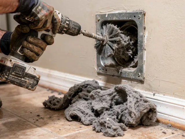 Certified La Habra Dryer Vent Cleaning technician performing dryer vent cleaning in La Habra