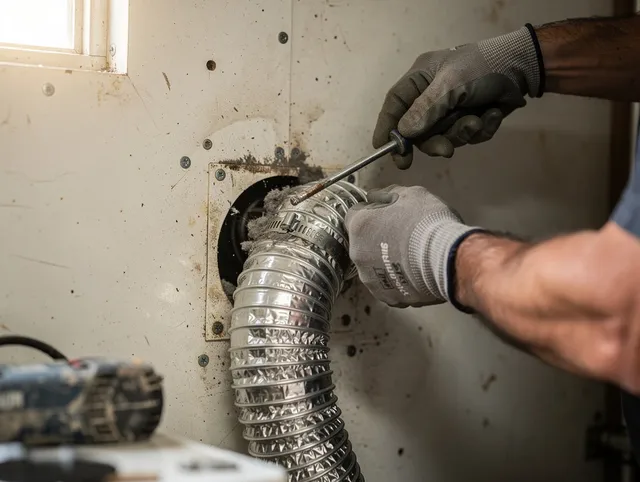 La Habra Dryer Vent Cleaning technician performing precise dryer vent hose installation in La Habra